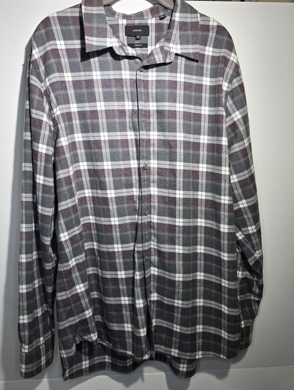 Vince XXL Gray Plaid Button Down Shirt Classic Fit Long Sleeve Men’s 2XL